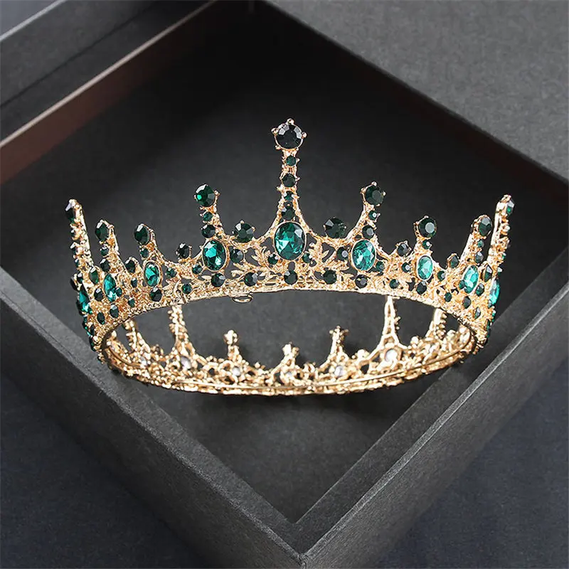 baroque vintage royal queen king round crystal wedding crown bridal tiaras and crowns diadem bride hair jewelry accessories free global shipping