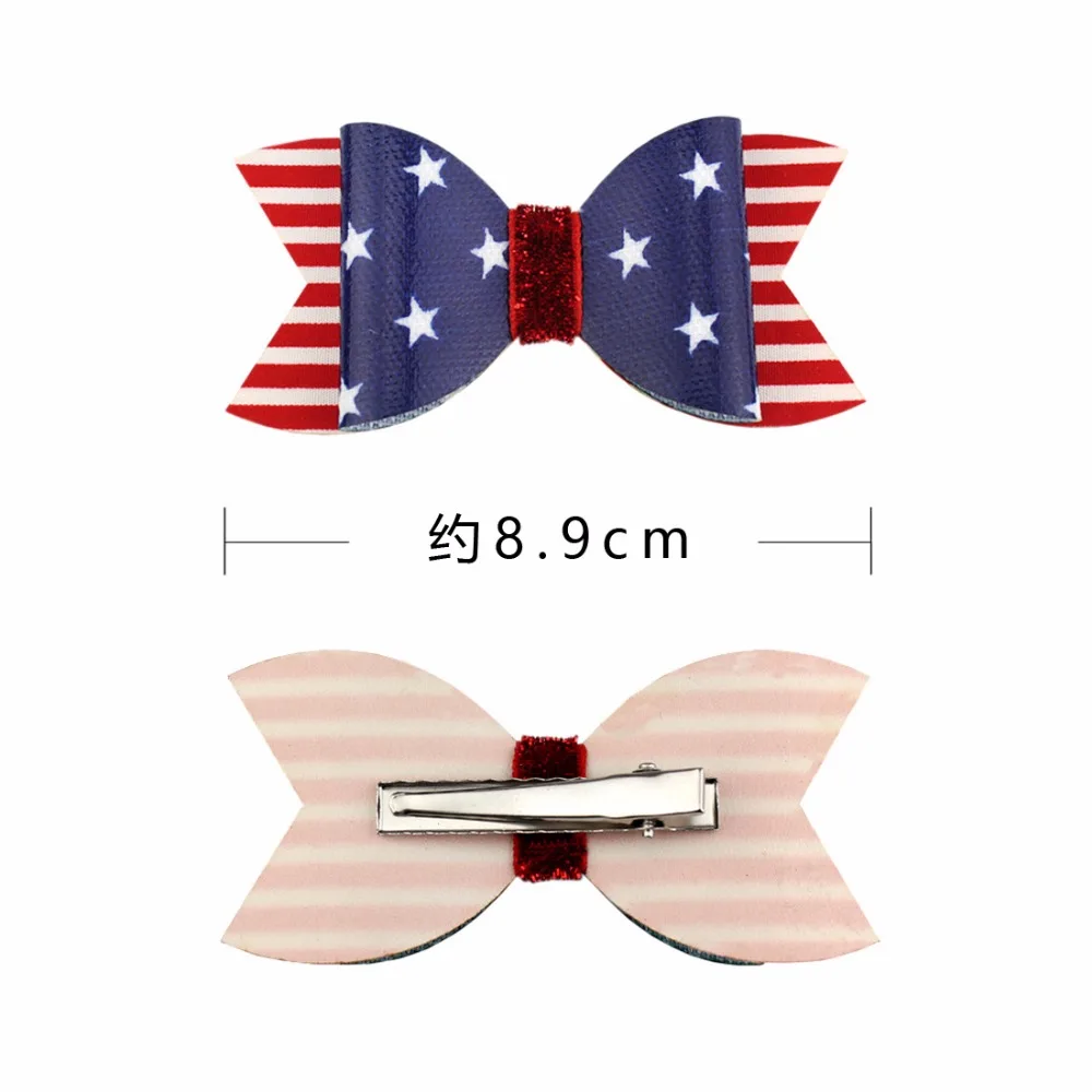 10pcs / lot American Flag Hair bow Clips For Fourth of July Nylon Headband Accessories Kids Patriotic Bow |