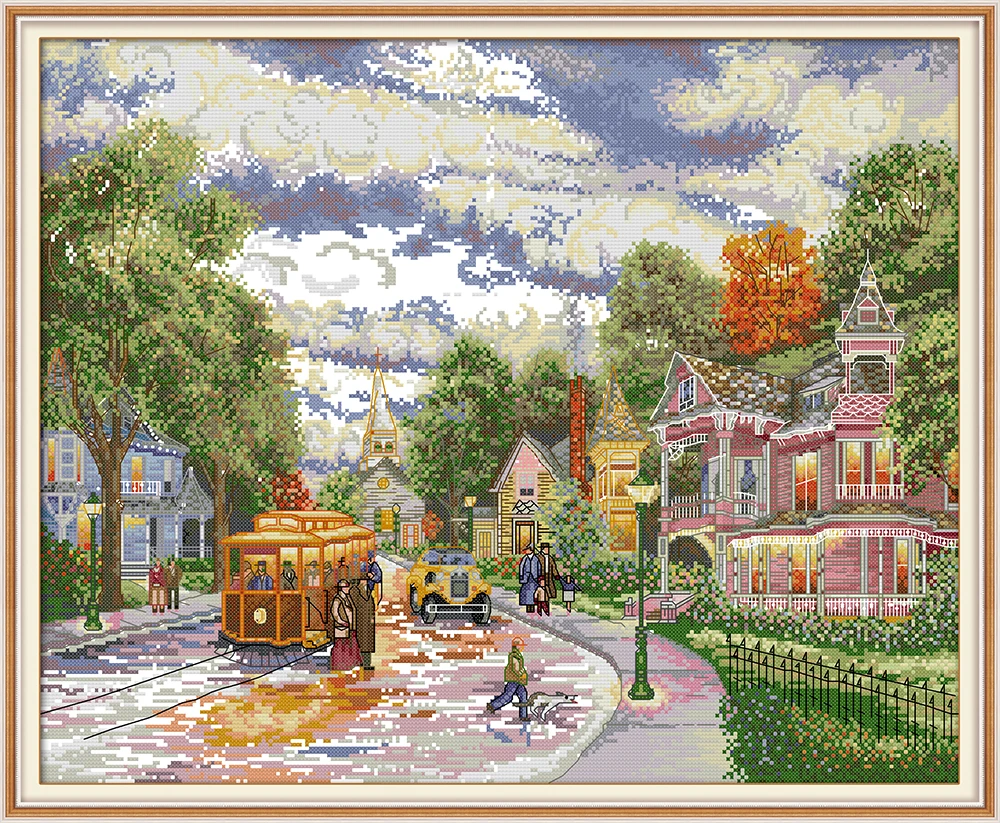 

Town evening cross stitch kit aida 14ct 11ct count print canvas cross stitches needlework embroidery DIY handmade