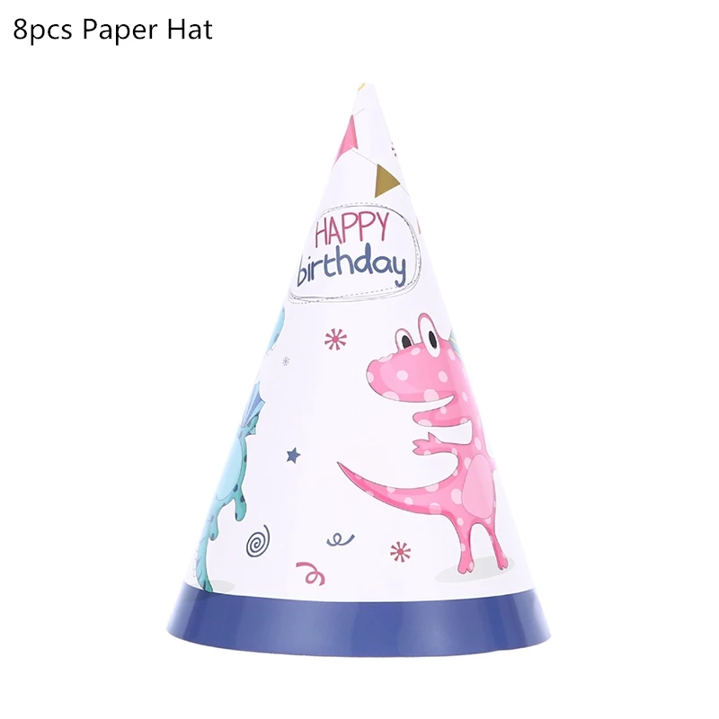 8pcs paper hat Вечерние одноразовые столовые приборы в виде динозавра, вечерние тарелки в стиле джунглей, Детские вечерние украшения в виде динозавра на день рождения - Цвет: 8pcs paper hat