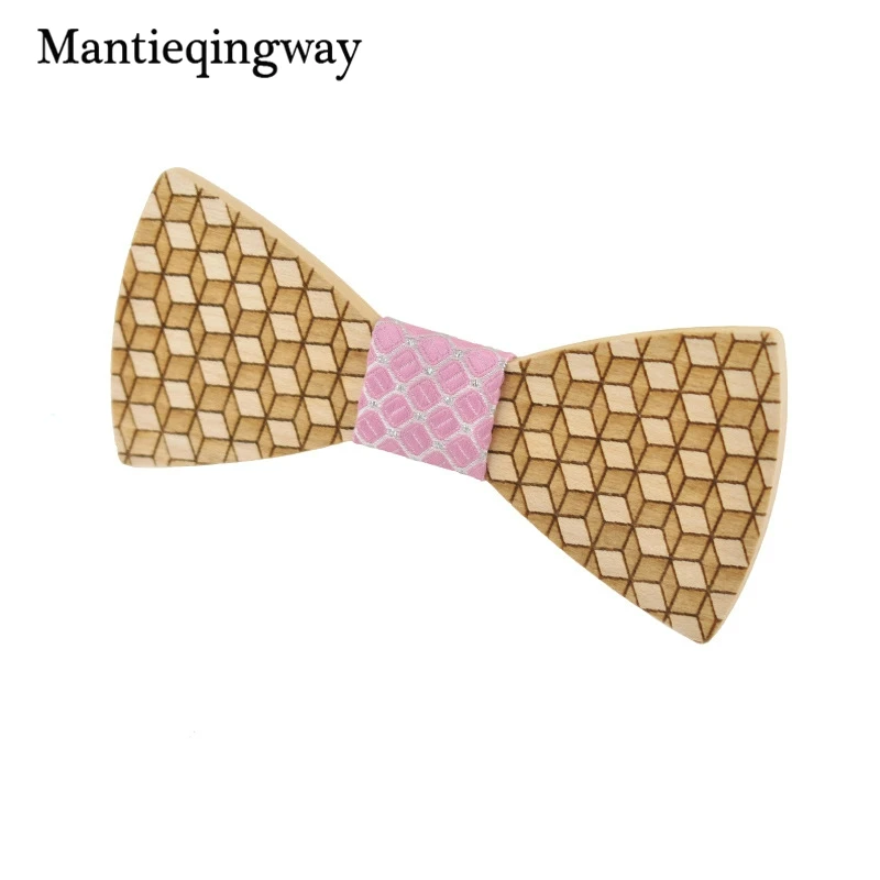 Mantieqingway Мода древесины Полосатый плед галстук бабочка в горошек для Для мужчин