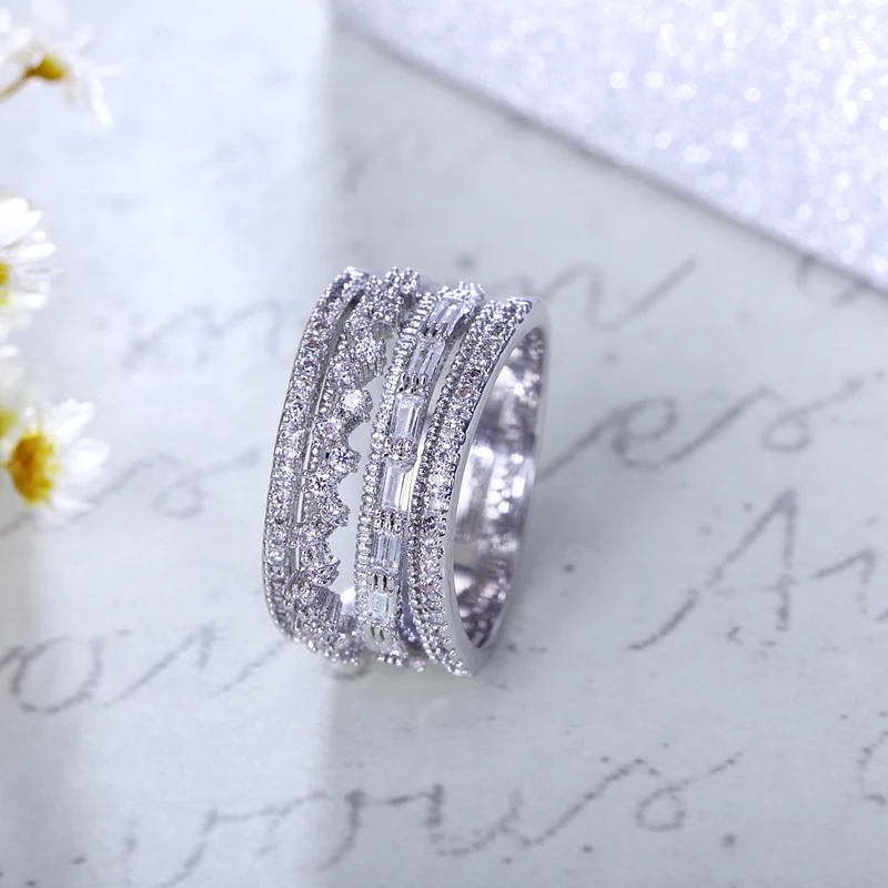 DreamCarnival 1989 Hollow Crown Ring for Women Marriage Parties Rhodium Gold Color 4 Roll CZ Alyans anillos mujer Eternal Lover