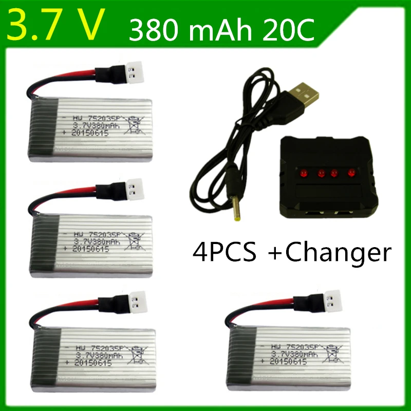 

4pcs Upgraded 25c 3.7v 380mah Lipo Battery for Syma X11 X11c Hubsan X4 H107c H107d H107l Rc Quadcopter lipo 752035 lipo battery