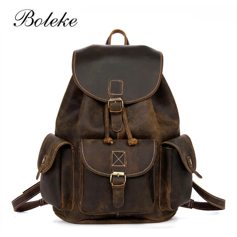 Boston мужской рюкзак из натуральной воловьей кожи Большой Вместительный унисекс