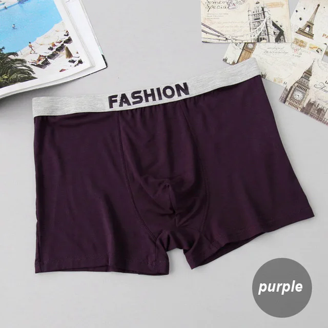 1 Pcs Large Loose Men Cotton Underwear Boxers Male Mid Waist Panties Breathable Wide Belt Plus Size Men's Boxer Shorts Cuecas - Цвет: D Purple