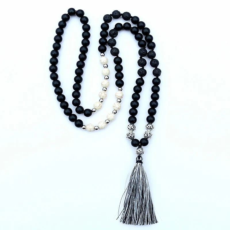 Модные 8 мм черные камни из лавы богемные этнические ювелирные изделия длинное