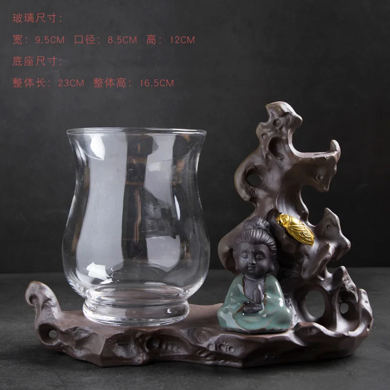 C1 Creative Purple Sand Glass Hydroponic Flower Pot Vases Green Planter Tray Succulents Plants Desktop Monk Buddha Zen Decorations - Цвет: C1