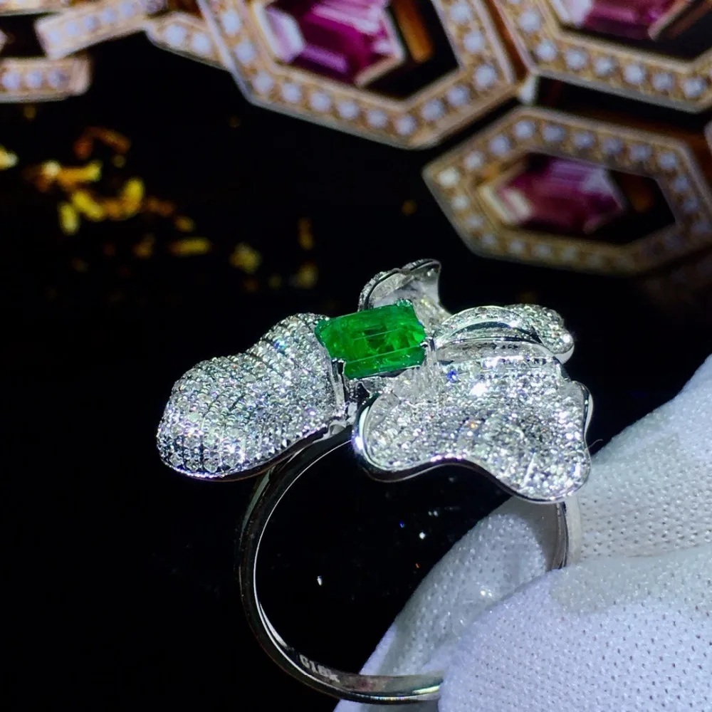 Изумрудное кольцо, хорошее ювелирное изделие, 18 K золото, настоящее яркое зелёный Изумрудный камень, 0.86ct бриллианты, женские обручальные кольца