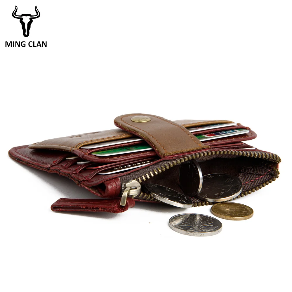 MingClan Mini Wallet Coin Card Bag Genuine Leather Purse Designer Clutch Slim Thin Money Bag Coin Pocket Red Gifts For Men Women