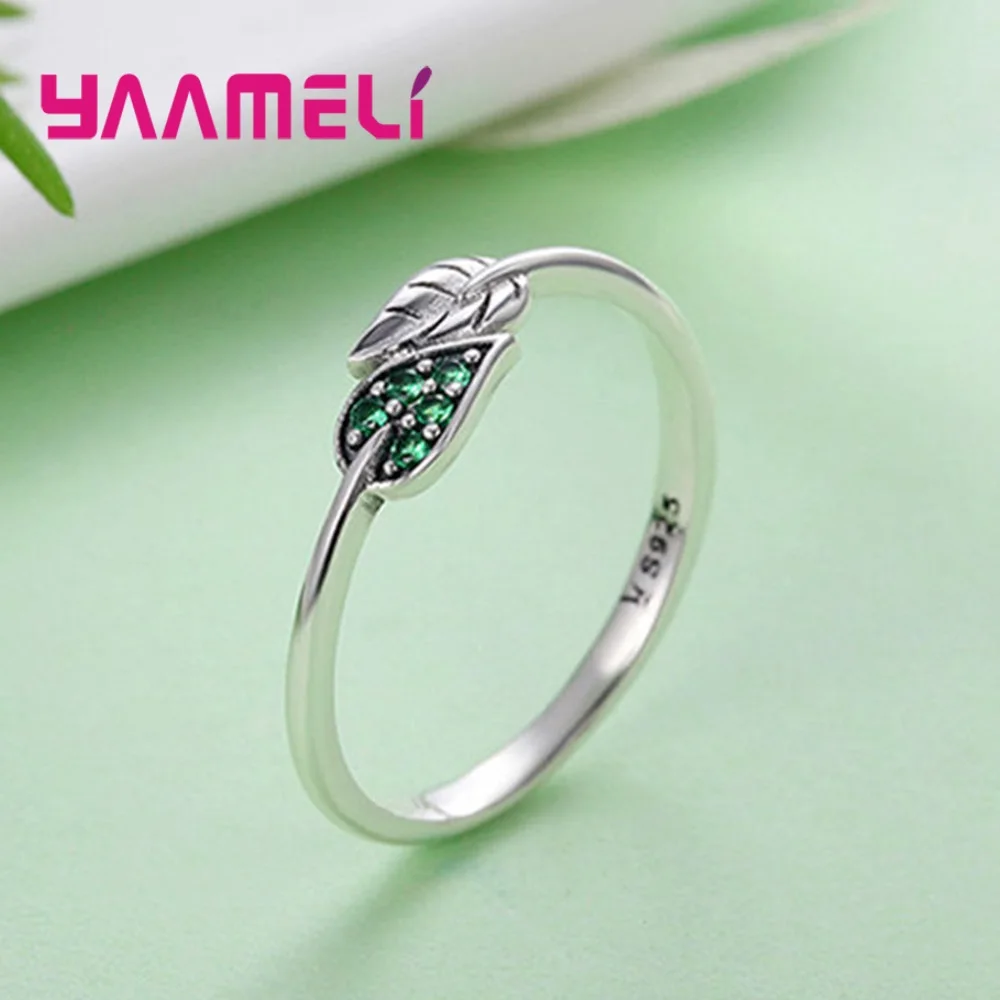 Женское кольцо из серебра 100% пробы с зелеными листьями | Украшения и аксессуары