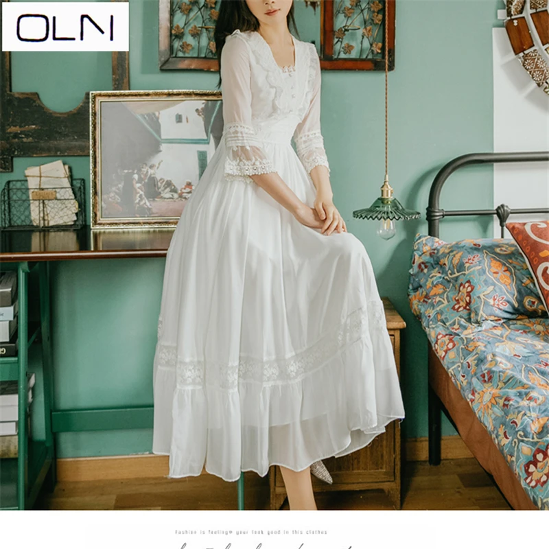 Платье Vestidos корейское летнее Новое поступление кружевное шифоновое Ретро