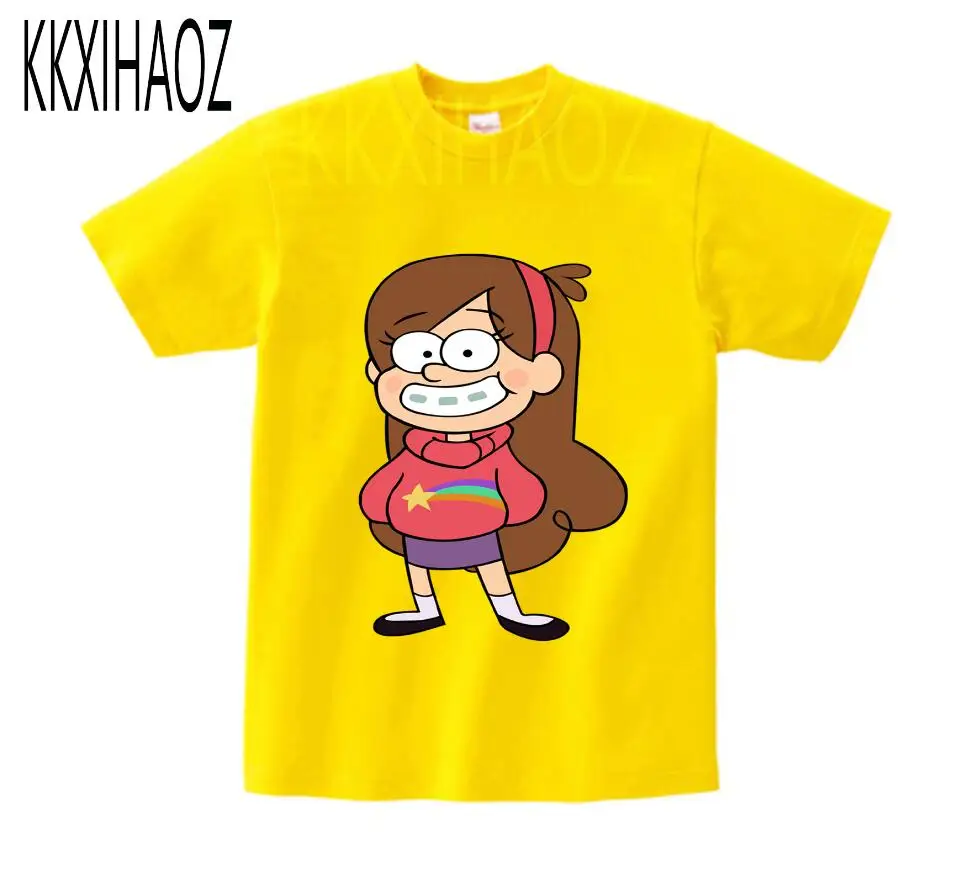 yellow childreTshirt Милая Детская рубашка детские футболки с принтом «Гравитация Фолс», «тайна» Летние повседневные футболки для мальчиков и девочек, модная детская футболка Kawai для девочек - Цвет: yellow childreTshirt