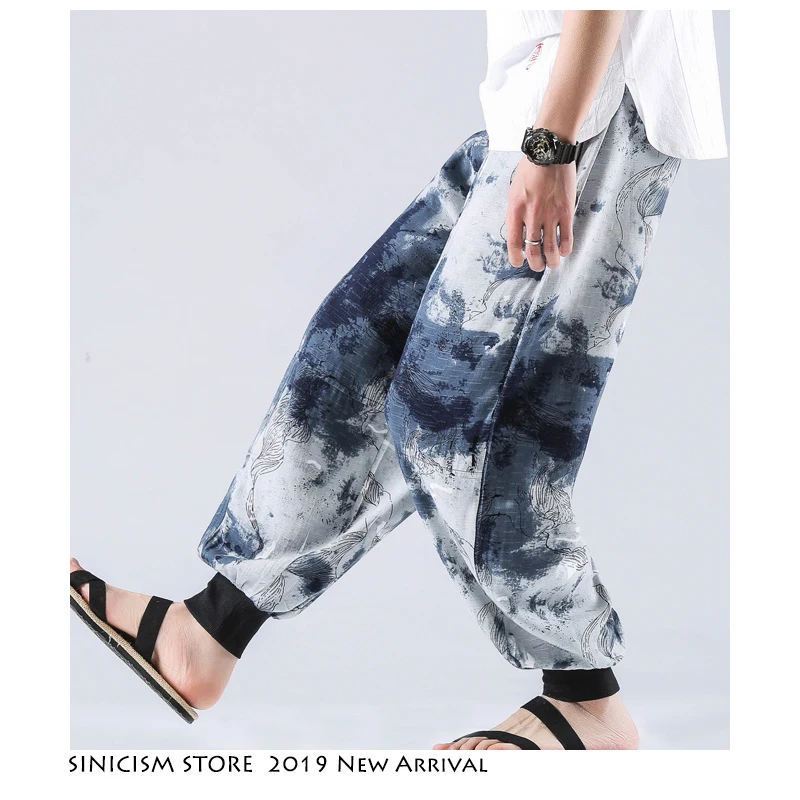 Мужские брюки для бега Sinicism Store винтажные свободные в стиле хип хоп с принтом