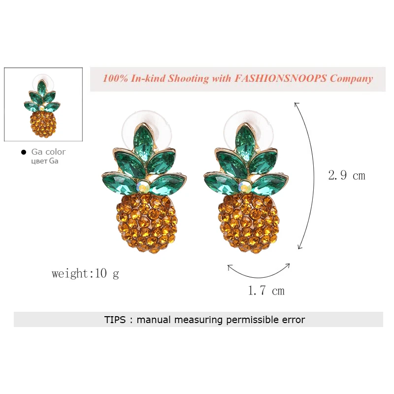 FASHIONSNOOPS Серьги Горячая Марка Кристалл Ананас Fruite аксессуары Brincos серьги Brinco Femme Модные украшения Bijoux