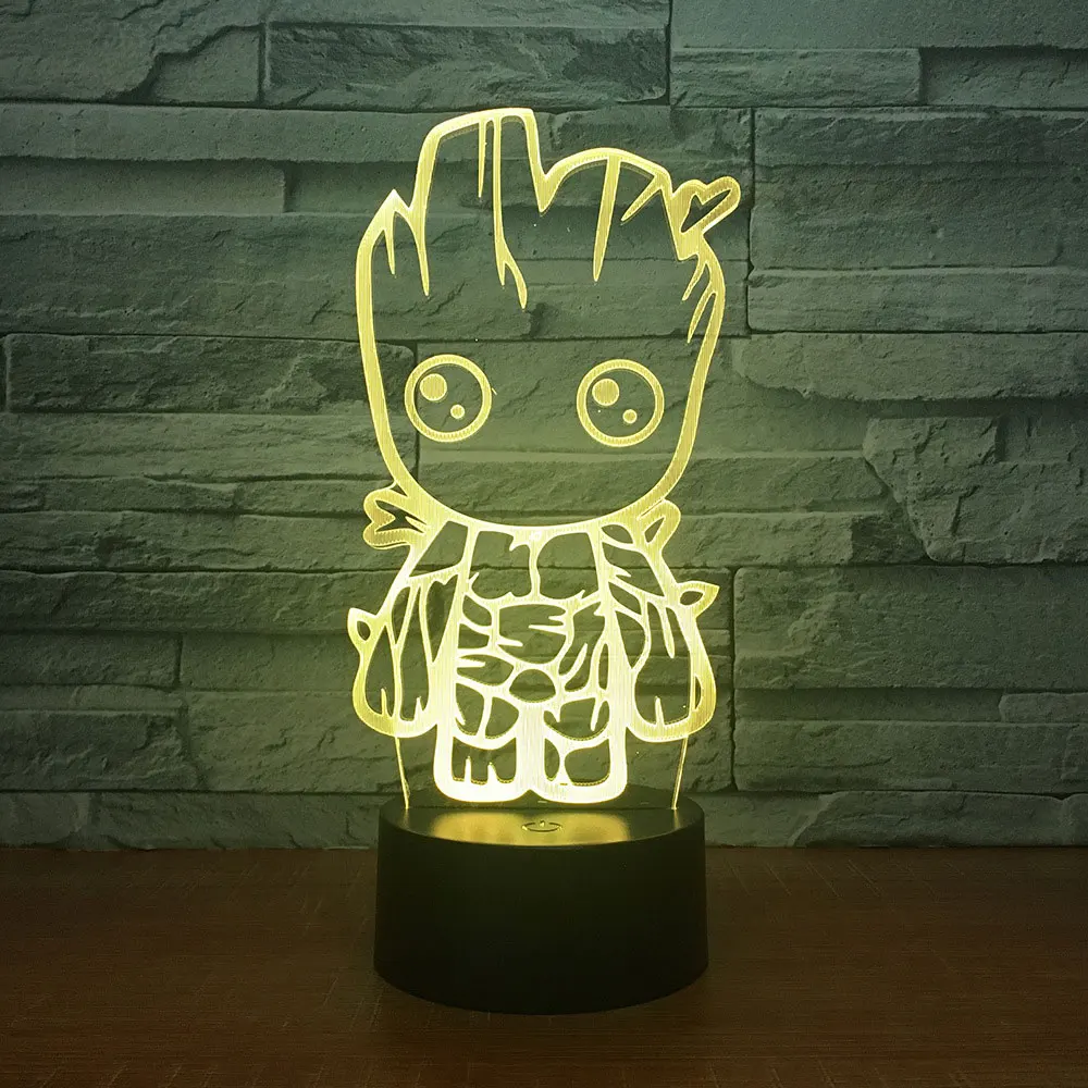 USB акриловые светодиодный 3d-ночник Мстители супер герой дерево человек фигурка Грут 3d иллюзия Цвет Изменение Настольная лампа для спальни подарки