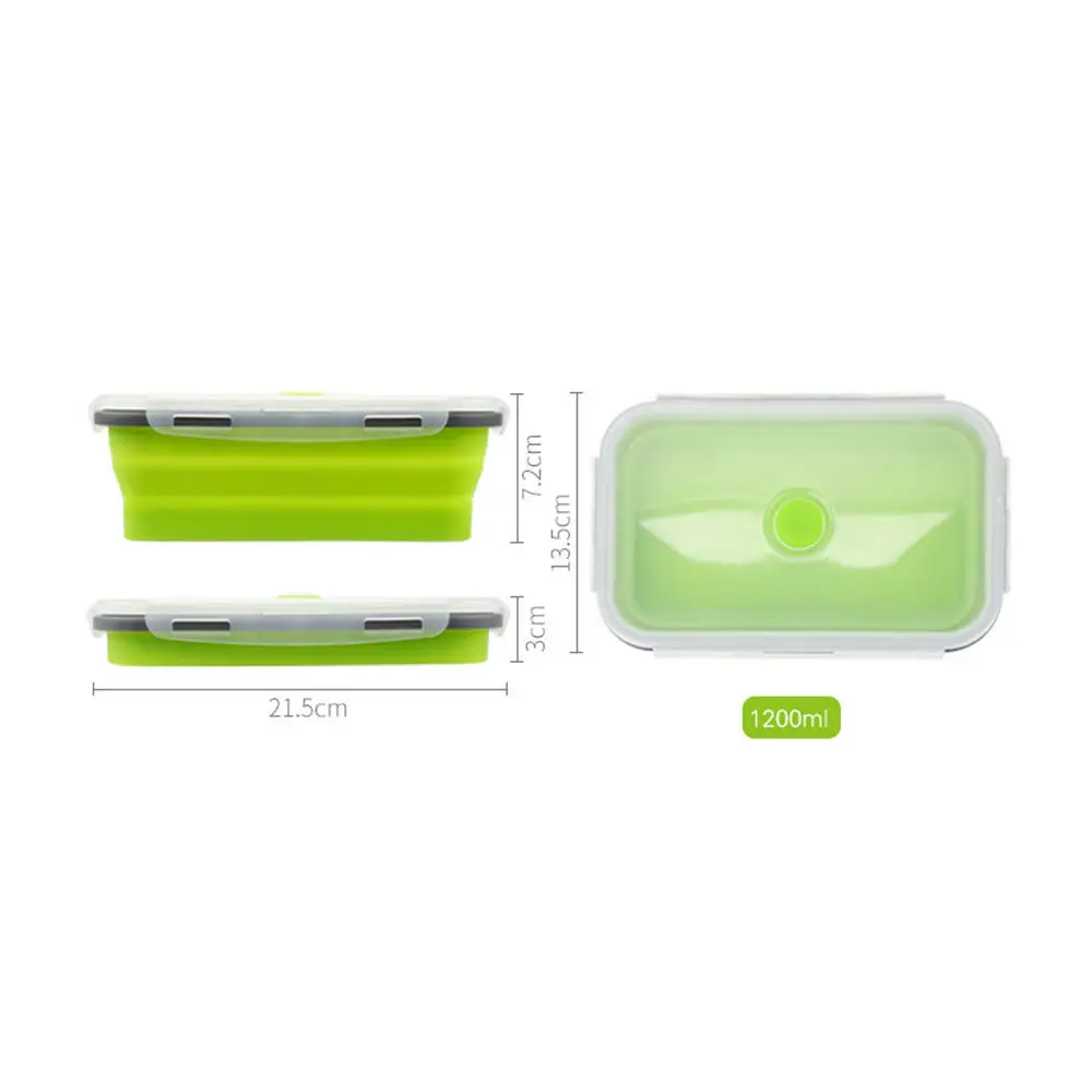 green 1200ml Складной силиконовый Ланч-бокс складной для хранения корма контейнер складной Бенто-бокс миска для пикника кемпинга на открытом воздухе - Цвет: green 1200ml