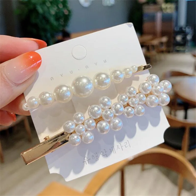 

2 pcs/Set Women Girls Pearls Alloy Flower Mental Hair Clips Hair Accessories Girls Retro Casual Elegant Hairpins For Women