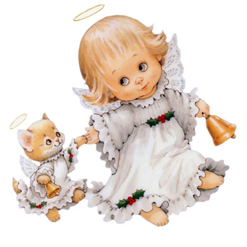 

5D DIY Full Drill Round Diamond Embroidery Diamond Painting Cartoon Angels and Cats Christmas Decorations Cross Stitch Stickers