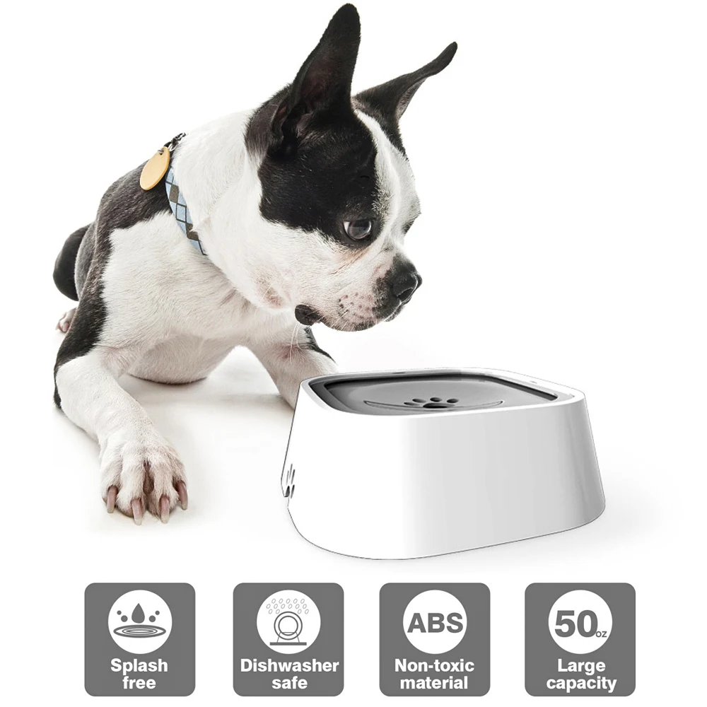 White Dog Water Bowl Portable Vehicle Carried Floating Bowl Cat Water Bowl Slow Water Feeder Dispenser Anti-Overflow Pet Fountain - Цвет: White