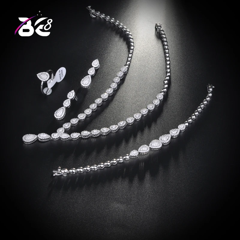 

Be 8 New Sparking Water Drop Jewelry Sets, High Quality AAA Cubic Zirconia 4pcs Bridal Women Jewelry Set Dinner Party S138