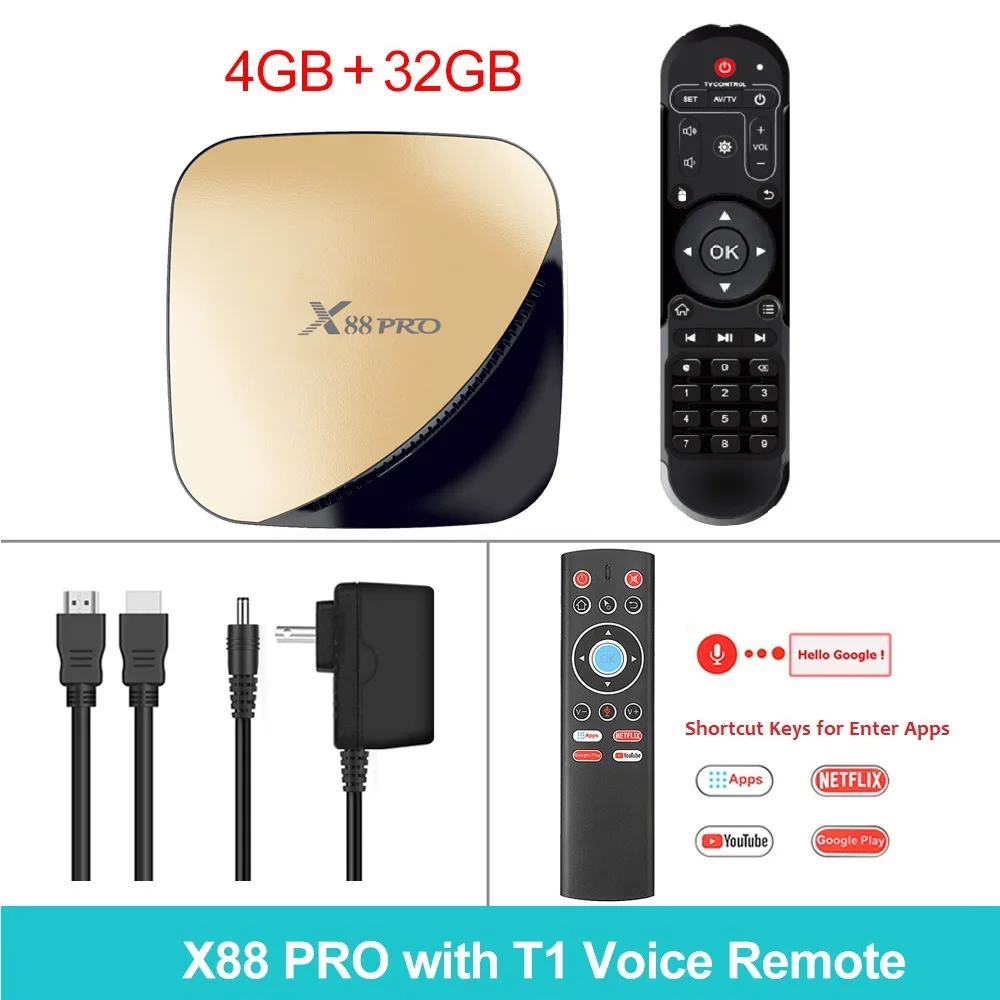 4GB32GB T1 Voice RC ТВ приставка VONTAR Android 9,0 4 Гб ОЗУ 128 Гб 2 Гб 16 Гб X88 Pro голосовой помощник Google Rockchip RK3318 четырехъядерный Wifi Youtube 4K - Цвет: 4GB32GB T1 Voice RC