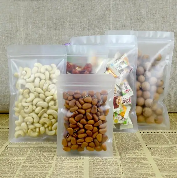 100 шт Матовые прозрачные пластиковые пакеты с замком на молнии для чая и еды