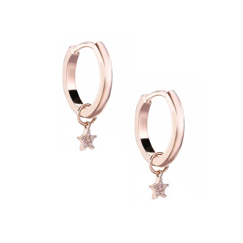 Rose Star Earring Moonmory Аутентичные 925 серебро розовое золото петля круглые серьги-обруч луна кулон Huggies Звезда Крест DIY женщин Jewlry - Окраска металла: Rose Star Earring