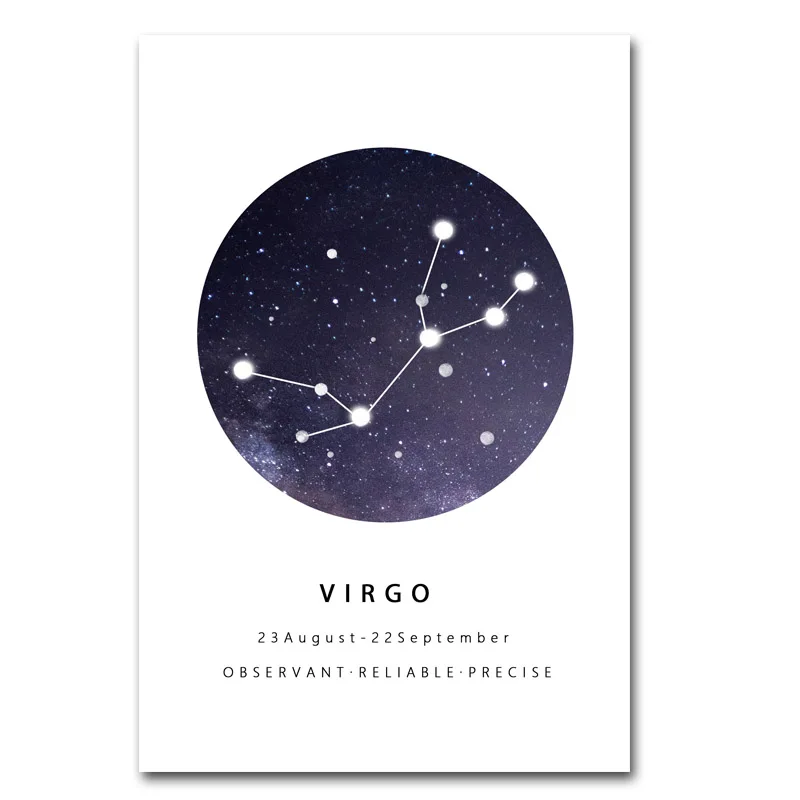 Virgo Созвездия детская настенная живопись на холсте Черно-белая печать плакатов Астрология Знак минимализм скандинавские Детские картины декор - Цвет: Virgo
