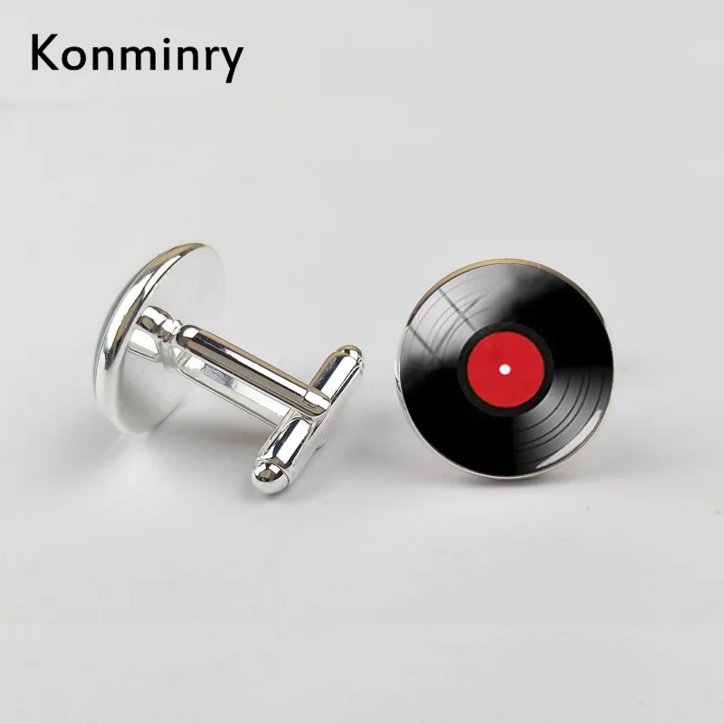 Классические запонки Konminry с виниловыми пластинами DJ для мужчин ретро музыкой