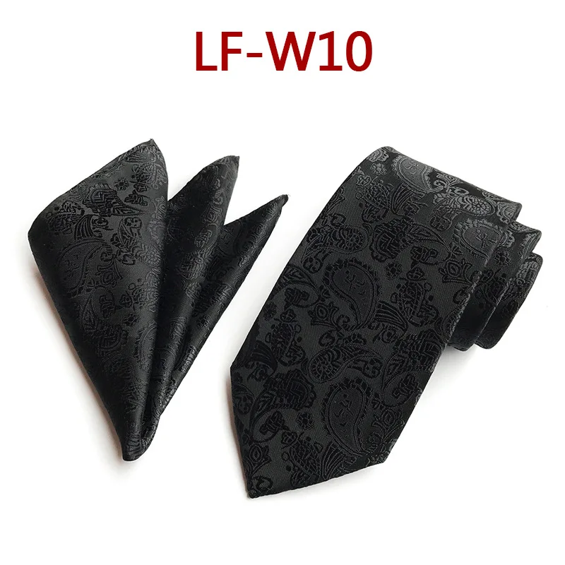 

Men's Tie Paisley Black Jacquard Silk Tie Hanky Set Formal Occasion Necktie