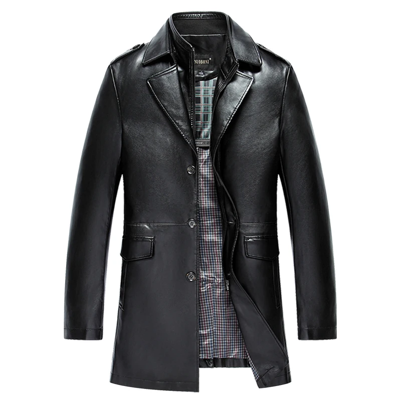 Winter Men pu Leather Long Jackets Business Casual Turn-Collar Thick Outwear and Coats Chaqueta Cuero Hombre | Мужская одежда