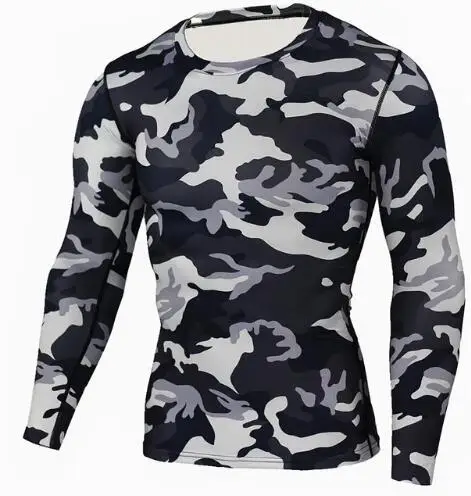 T-shirt 2 шт. спортивный костюм для мужчин сжатия ММА футболка с длинным рукавом Рашгард комплект камуфляж толстовка+ леггинсы фитнес термобелье - Цвет: T-shirt