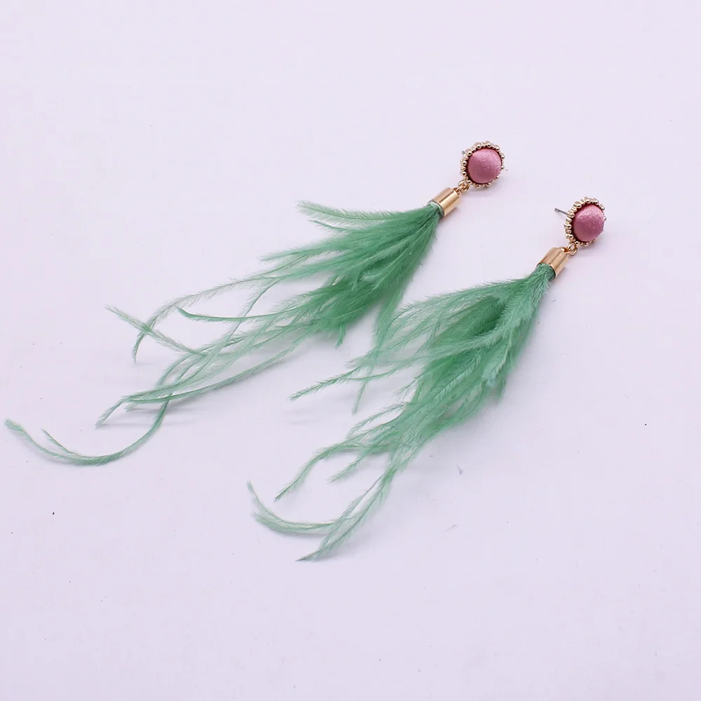 Light green Серьги с перьями, модные серьги для женщин, очаровательные длинные серьги с перьями страуса, 3 цвета на выбор, ювелирные изделия дружбы, подарки - Окраска металла: Light green