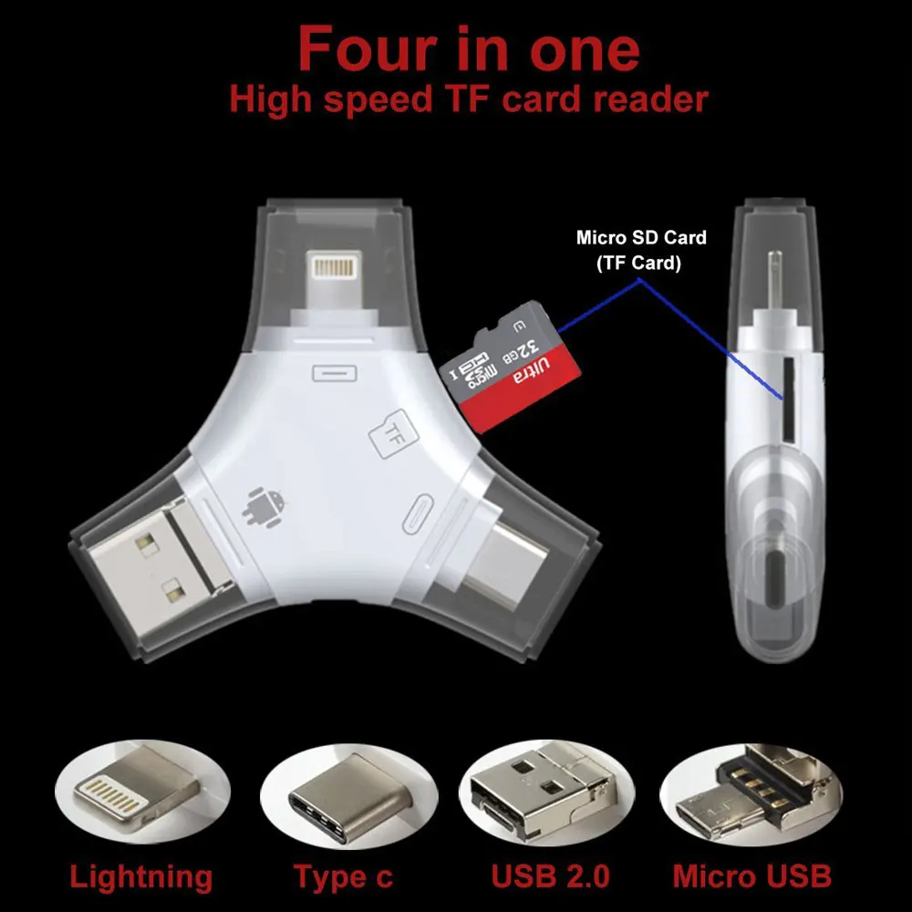 4 в 1 Type c Lightning Micro USB 2 0 кардридер SD для Android iPad iPhone 7 plus 6s OTG ридер|card reader micro sd|reader sdcard |