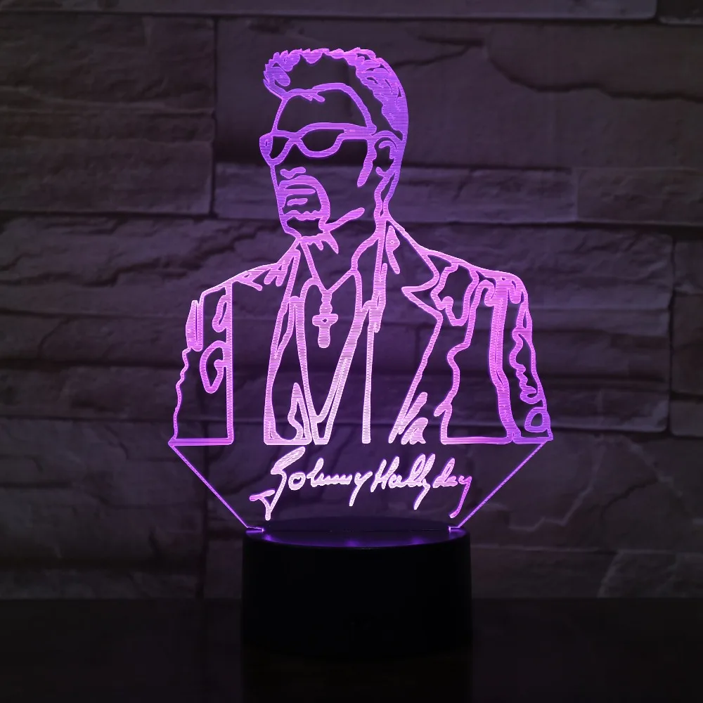 Джонни Холлидей 3D лампа Иллюзия светодиодный USB сенсорный 7 цветов пеленального