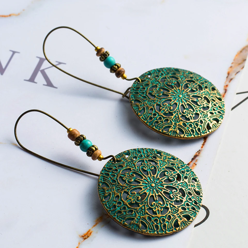 Богемные большие круглые Висячие серьги для женщин Boho натуральные камни, бусы Висячие серьги ювелирные изделия brinco bijoux