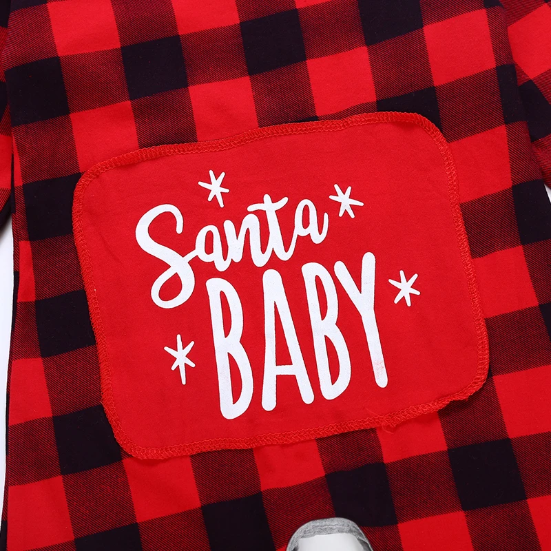 

Santa Baby Romper Long Sleeve Plaid Letter Newborn Jumpsuit Christmas Infant Boy Girl Clothes spring Autumn Kids Baby Rompers