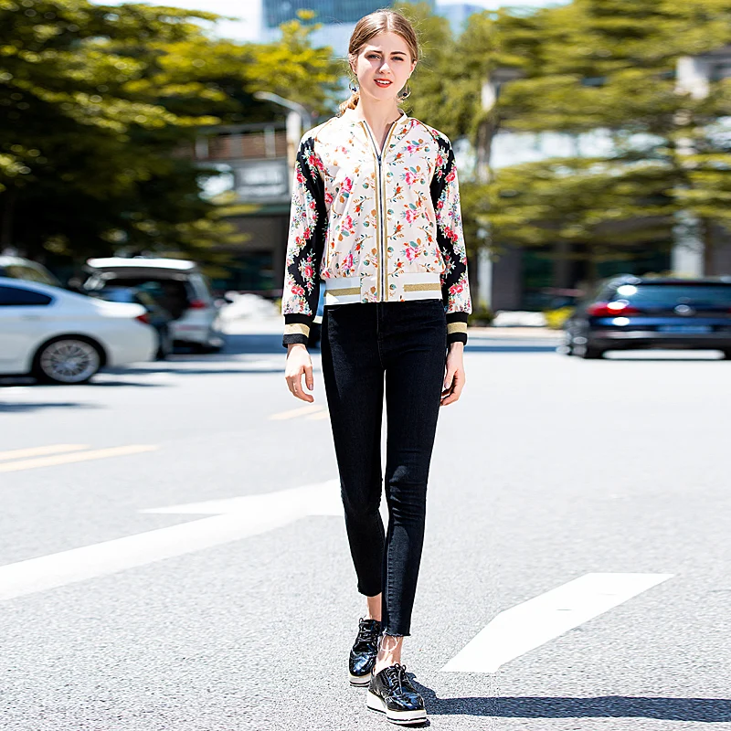 Coat Runway High Quality 2020 Autumn New Women'S Fashion Party Office Vintage Elegant Chic Flower Print Long Sleeve Jacket | Женская