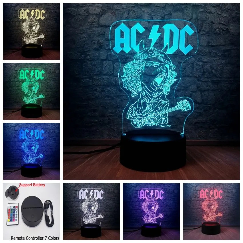 Controller 7 Color Ночная световая группа acdc Rocker Member 3D USB светодиодный светильник многоцветная атмосфера модные подарки для любителей музыки настольные украшения - Испускаемый цвет: Controller 7 Color