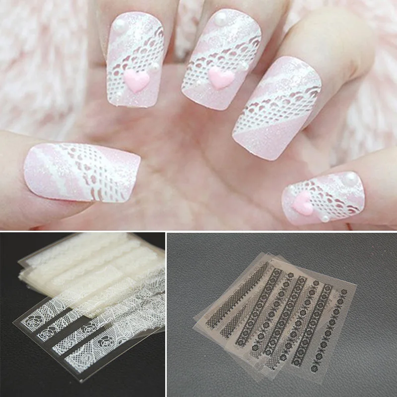 Новый 30 листов Nail Art Стикеры черный Белый Цвет кружевное платье с цветочным