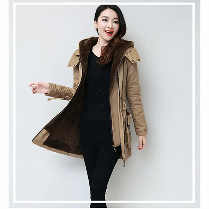 Женское утепленное хлопковое пальто с кружевом приталенная куртка капюшоном и