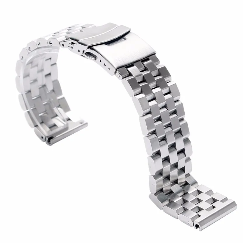

HQ 20mm 22mm Silver/Black Solid Stainless Steel Watch Band Strap Folding Clasp with Safety Link For Men Women Watch Replacement