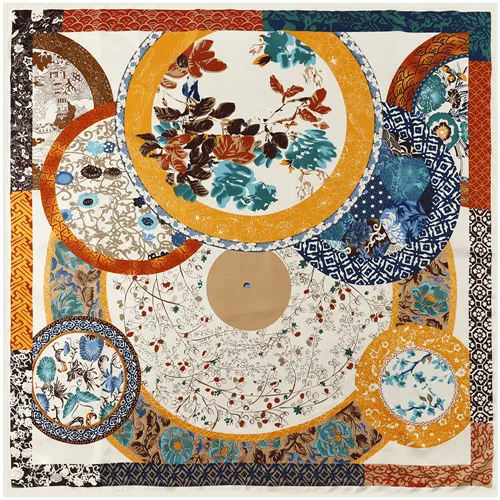 Floral Orange POBING, роскошный брендовый шелковый шарф для женщин, небесно-Счастливые птицы, гнездо, принт, квадратные шарфы, дерево жизни, большой платок, Женский саржевый Шелковый шарф - Цвет: Floral Orange