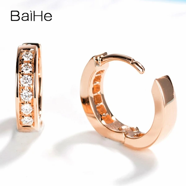 BAIHE Solid 14 K желтое золото 0.18ct круглый полный огранки натуральные бриллианты Свадебные модные ювелирные изделия серьги-гвоздики