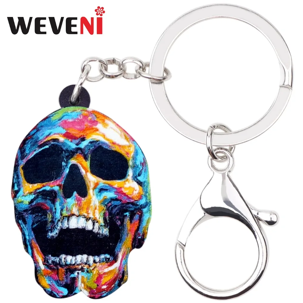WEVENI акриловые брелки для ключей в стиле Хэллоуин Цветочный панк череп | Отзывы и видеообзор