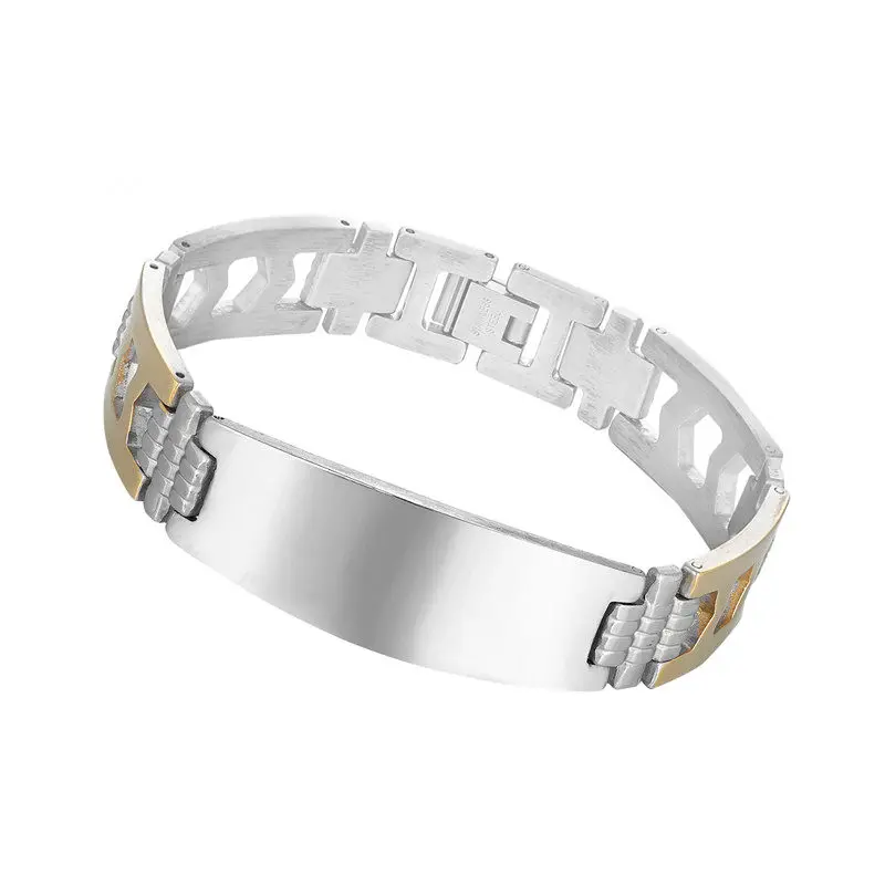 High Quality Stainless Steel Bracelets &amp Bangles Men Female Hand stitching Style Charm Lettering Punk Silver Bracelet Pulseras |