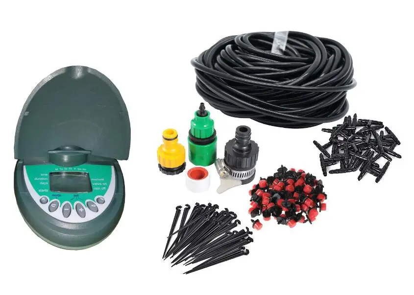 Full Kit Набор для орошения растений с регулятором таймера капельного орошения, садовый автоматический таймер полива с ЖК-дисплеем-15 м 15 капельного - Цвет: Full Kit