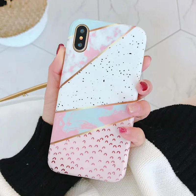 Карамельный цвет Мрамор чехол для iPhone X 6 S 7 8 забавные Соединенные геометрические