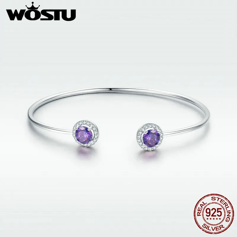 WOSTU 925 пробы Серебряный ослепительный Сказочный Фиолетовый Регулируемый Браслет-манжета и браслет для женщин Серебряное модное ювелирное изделие DXB098