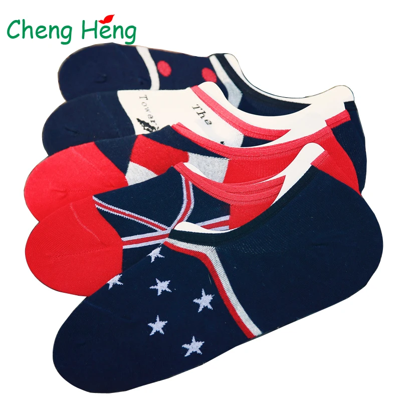 

Quality Men's Cotton Boat Socks Silica Gel Non-slip National Flag Stitching Breathable Cool Summer Autumn Sock Meias Calcetines